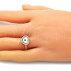 Anillo Multi Piedra 01.341.0064 Oro Laminado, Diseño de Ojo Griego y Corazón, con Blanca Micro Pave and Marfil Madre Perla, Pulido, Tono Dorado (One size fits all)