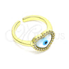 Anillo Multi Piedra 01.341.0064 Oro Laminado, Diseño de Ojo Griego y Corazón, con Blanca Micro Pave and Marfil Madre Perla, Pulido, Tono Dorado (One size fits all)