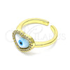 Anillo Multi Piedra 01.341.0064 Oro Laminado, Diseño de Ojo Griego y Corazón, con Blanca Micro Pave and Marfil Madre Perla, Pulido, Tono Dorado (One size fits all)