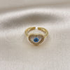 Anillo Multi Piedra 01.341.0064 Oro Laminado, Diseño de Ojo Griego y Corazón, con Blanca Micro Pave and Marfil Madre Perla, Pulido, Tono Dorado (One size fits all)