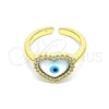 Anillo Multi Piedra 01.341.0064 Oro Laminado, Diseño de Ojo Griego y Corazón, con Blanca Micro Pave and Marfil Madre Perla, Pulido, Tono Dorado (One size fits all)