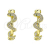 Arete Dormilona 02.341.0120 Oro Laminado, Diseño de Serpiente, con Micro Pave Blanca y Verde, Pulido, Tono Dorado