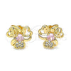 Arete Dormilona 02.387.0078 Oro Laminado, Diseño de Corazón, con Rosado Zirconia Cubica and Blanca Micro Pave, Pulido, Tono Dorado