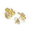 Arete Dormilona 02.387.0078 Oro Laminado, Diseño de Corazón, con Rosado Zirconia Cubica and Blanca Micro Pave, Pulido, Tono Dorado