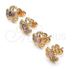 Arete Dormilona 02.387.0078.1 Oro Laminado, Diseño de Corazón, con Amatista Zirconia Cubica and Blanca Micro Pave, Pulido, Tono Dorado