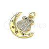 Dije Elegante 05.381.0004 Oro Laminado, Diseño de Osito y Luna, Diseño de Osito, con Micro Pave Blanca y Negro, Pulido, Dorado