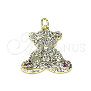 Dije Elegante 05.381.0005 Oro Laminado, Diseño de Osito, con Multicolor Micro Pave, Pulido, Tono Dorado