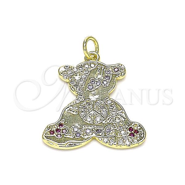 Dije Elegante 05.381.0005 Oro Laminado, Diseño de Osito, con Multicolor Micro Pave, Pulido, Tono Dorado