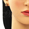 Arete Dormilona 02.346.0012 Oro Laminado, Diseño de Flor, con Granate Zirconia Cubica, Pulido, Tono Dorado