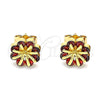 Arete Dormilona 02.346.0012 Oro Laminado, Diseño de Flor, con Granate Zirconia Cubica, Pulido, Tono Dorado