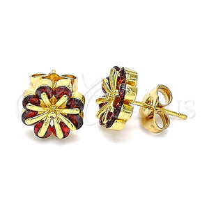 Arete Dormilona 02.346.0012 Oro Laminado, Diseño de Flor, con Granate Zirconia Cubica, Pulido, Tono Dorado