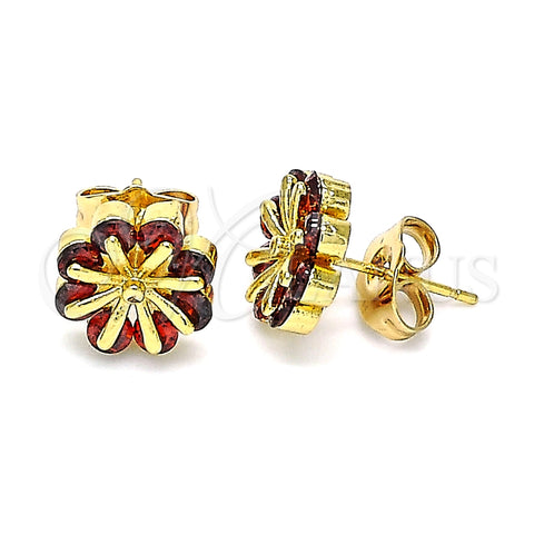 Arete Dormilona 02.346.0012 Oro Laminado, Diseño de Flor, con Granate Zirconia Cubica, Pulido, Tono Dorado
