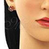 Arete Dormilona 02.346.0015 Oro Laminado, Diseño de Flor, con Granate and Blanca Zirconia Cubica, Pulido, Tono Dorado