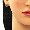Arete Dormilona 02.346.0017 Oro Laminado, Diseño de Flor, con Granate Zirconia Cubica, Pulido, Tono Dorado