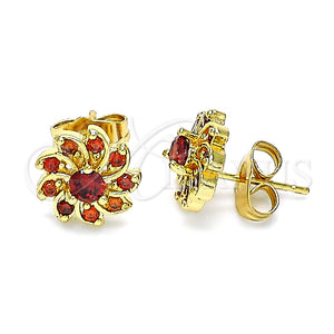 Arete Dormilona 02.346.0017 Oro Laminado, Diseño de Flor, con Granate Zirconia Cubica, Pulido, Tono Dorado