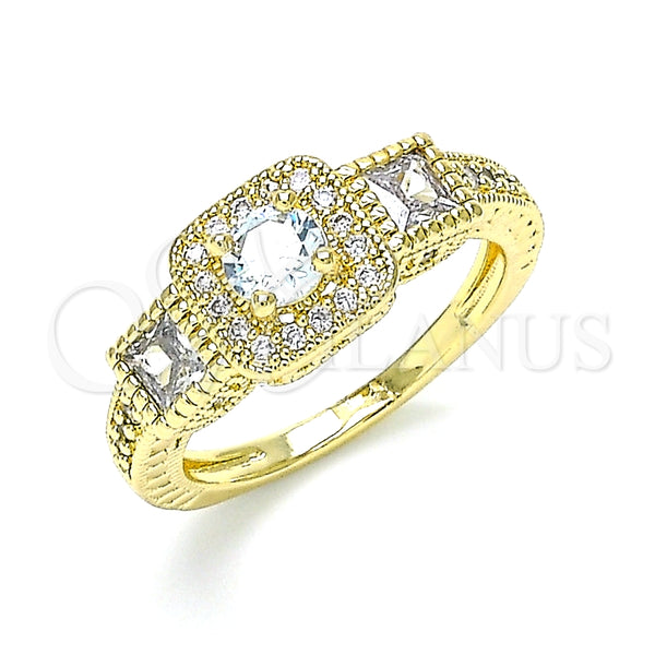 Anillo Multi Piedra 01.94.0005.09 Oro Laminado, con Blanca Zirconia Cubica and Blanca Micro Pave, Pulido, Tono Dorado (Size 9)