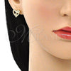 Arete Dormilona 02.342.0176 Oro Laminado, Diseño de Delfín y Corazón, con Blanca Micro Pave, Pulido, Tono Dorado