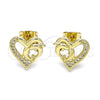 Arete Dormilona 02.342.0176 Oro Laminado, Diseño de Delfín y Corazón, con Blanca Micro Pave, Pulido, Tono Dorado