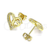 Arete Dormilona 02.342.0176 Oro Laminado, Diseño de Delfín y Corazón, con Blanca Micro Pave, Pulido, Tono Dorado
