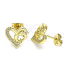 Arete Dormilona 02.342.0176 Oro Laminado, Diseño de Delfín y Corazón, con Blanca Micro Pave, Pulido, Tono Dorado