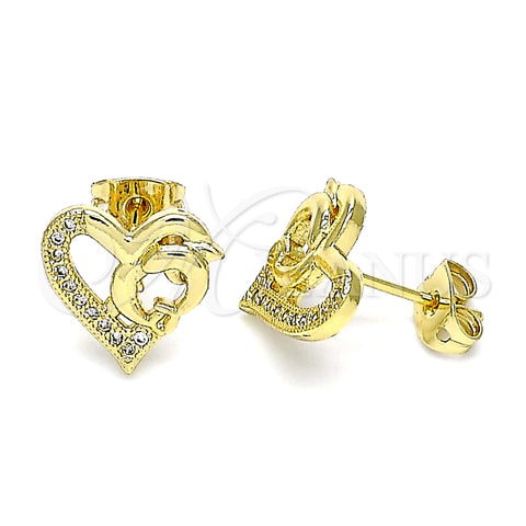 Arete Dormilona 02.342.0176 Oro Laminado, Diseño de Delfín y Corazón, con Blanca Micro Pave, Pulido, Tono Dorado