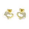 Arete Dormilona 02.342.0179 Oro Laminado, Diseño de Delfín, con Blanca Micro Pave, Pulido, Tono Dorado