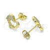 Arete Dormilona 02.342.0179 Oro Laminado, Diseño de Delfín, con Blanca Micro Pave, Pulido, Tono Dorado