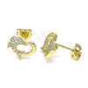 Arete Dormilona 02.342.0179 Oro Laminado, Diseño de Delfín, con Blanca Micro Pave, Pulido, Tono Dorado