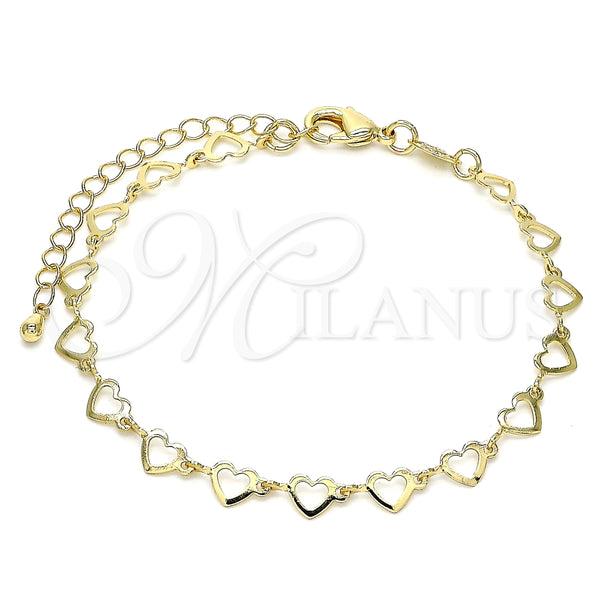 Pulsera Elegante 03.145.0011.07 Oro Laminado, Diseño de Corazón, Pulido, Tono Dorado (05 MM Thickness, 7 Inches Length)