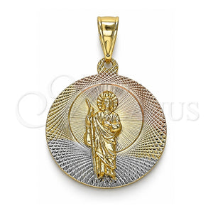 Dije Religioso 05.253.0160 Oro Laminado, Diseño de San Judas, Diamantado, Tres Tonos