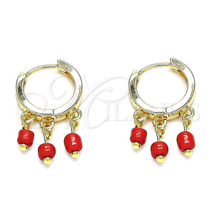 Argolla Huggie 02.63.2732.15 Oro Laminado, Resinado Rojo, Tono Dorado