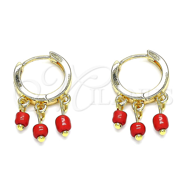 Argolla Huggie 02.63.2732.15 Oro Laminado, Resinado Rojo, Tono Dorado