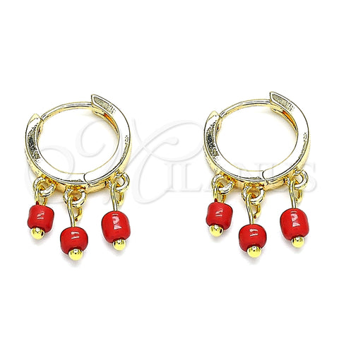 Argolla Huggie 02.63.2732.15 Oro Laminado, Resinado Rojo, Tono Dorado
