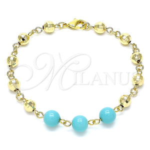 Pulsera Elegante 03.63.2224.1.08 Oro Laminado, Diseño de Bola, con Turquoise Perla, Diamantado, Tono Dorado (06 MM Thickness, 8 Inches Length)