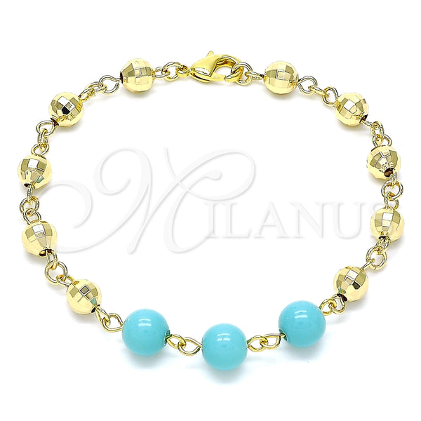 Pulsera Elegante 03.63.2224.1.08 Oro Laminado, Diseño de Bola, con Turquoise Perla, Diamantado, Tono Dorado (06 MM Thickness, 8 Inches Length)