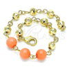 Pulsera Elegante 03.63.2224.2.08 Oro Laminado, Diseño de Bola, con Rosado Perla, Diamantado, Tono Dorado (06 MM Thickness, 8 Inches Length)
