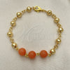 Pulsera Elegante 03.63.2224.2.08 Oro Laminado, Diseño de Bola, con Rosado Perla, Diamantado, Tono Dorado (06 MM Thickness, 8 Inches Length)