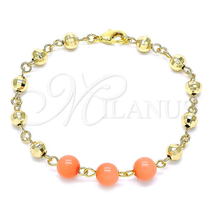 Pulsera Elegante 03.63.2224.2.08 Oro Laminado, Diseño de Bola, con Rosado Perla, Diamantado, Tono Dorado (06 MM Thickness, 8 Inches Length)