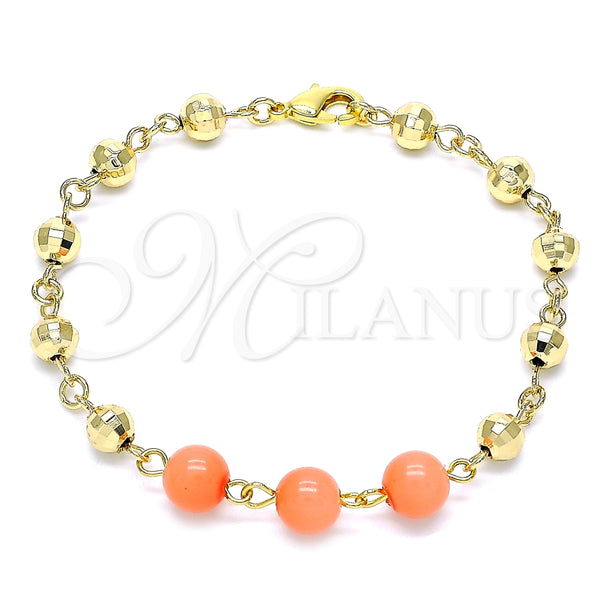 Pulsera Elegante 03.63.2224.2.08 Oro Laminado, Diseño de Bola, con Rosado Perla, Diamantado, Tono Dorado (06 MM Thickness, 8 Inches Length)