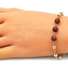 Pulsera Elegante 03.63.2224.3.08 Oro Laminado, Diseño de Bola, con Onix Negro Goldstone Venturina, Diamantado, Tono Dorado (06 MM Thickness, 8 Inches Length)
