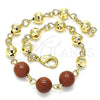 Pulsera Elegante 03.63.2224.3.08 Oro Laminado, Diseño de Bola, con Onix Negro Goldstone Venturina, Diamantado, Tono Dorado (06 MM Thickness, 8 Inches Length)