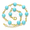 Tobillera Elegante 03.63.2226.1.10 Oro Laminado, Diseño de Bola, con Turquoise Perla, Pulido, Tono Dorado (08 MM Thickness, 10 Inches Length)