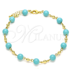 Tobillera Elegante 03.63.2226.1.10 Oro Laminado, Diseño de Bola, con Turquoise Perla, Pulido, Tono Dorado (08 MM Thickness, 10 Inches Length)