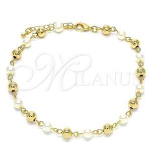 Tobillera Elegante 03.63.2227.10 Oro Laminado, Diseño de Bola, con Marfil Perla, Pulido, Tono Dorado (06 MM Thickness, 10 Inches Length)