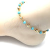 Tobillera Elegante 03.63.2227.1.10 Oro Laminado, Diseño de Bola, con Turquoise Perla, Pulido, Tono Dorado (06 MM Thickness, 10 Inches Length)
