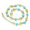 Tobillera Elegante 03.63.2227.1.10 Oro Laminado, Diseño de Bola, con Turquoise Perla, Pulido, Tono Dorado (06 MM Thickness, 10 Inches Length)