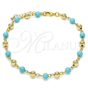 Tobillera Elegante 03.63.2227.1.10 Oro Laminado, Diseño de Bola, con Turquoise Perla, Pulido, Tono Dorado (06 MM Thickness, 10 Inches Length)