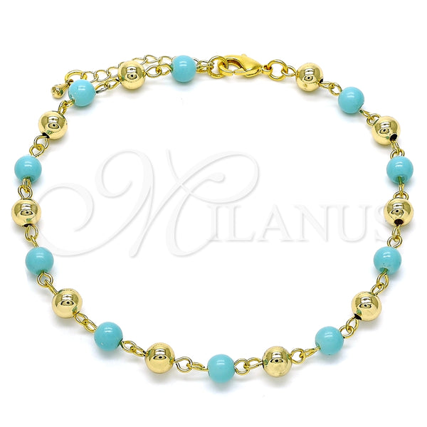 Tobillera Elegante 03.63.2227.1.10 Oro Laminado, Diseño de Bola, con Turquoise Perla, Pulido, Tono Dorado (06 MM Thickness, 10 Inches Length)