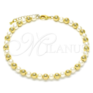 Tobillera Elegante 03.63.2228.10 Oro Laminado, Diseño de Bola, con Marfil Perla, Pulido, Tono Dorado (06 MM Thickness, 10 Inches Length)