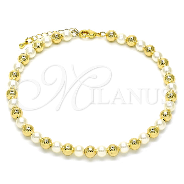Tobillera Elegante 03.63.2228.10 Oro Laminado, Diseño de Bola, con Marfil Perla, Pulido, Tono Dorado (06 MM Thickness, 10 Inches Length)